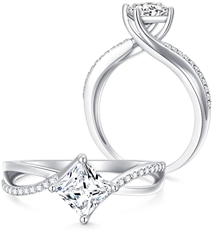 Förlovningsring guld för kvinnor oändlig ring diamantring 9 karat (375) briljantskuren 5A zirkonring 1,15 kt vitt guld med CZ, Zirkon