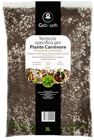 GebEarth® | Terriccio Piante Carnivore | pH Acido 3,9 | Miscela Professionale con Torba Bionda Acida di Sfagno e Perlite Espansa | Adatto a tutte le specie di Piante Carnivore [3L]