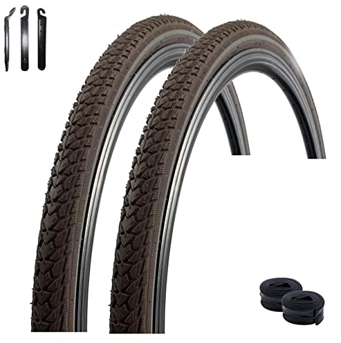 2 x Rexway Fahrradreifen 28 Shopper Pannenschutz Reflex Braun Fahrradmantel 47-622 - (28 x 1,75) + 2 passende Schläuche AV inkl. Reifenheber