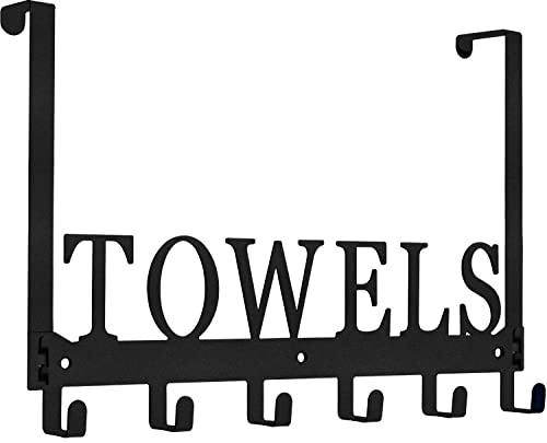 Over The Door Hooks, Towel Holder for Bathroom, Mount Rack Metal Bath Hanger Bedroom Kitchen Pool Beach Bathrobe Wall Hooks (6 Hooks, Black).