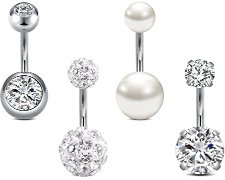 Rajnard Piercing Ombligo14G 6/8/10/12 / 14mm Acero quirúrgico CZ Bead Diamond Ombligo Piercing Joyería para Mujeres Hombres