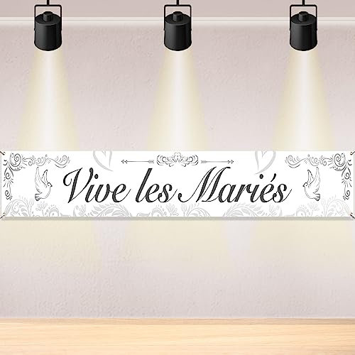 DPKOW Vive Les Mariés Bannière pour Mariage - Intérieur Extérieur Décoration, Arche Loger Barrière - 270 * 35cm