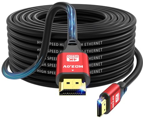 Jojobnj 4K HDMI Cable 20m, High Speed HDMI 2.0 Cord 18Gbps, Ultra HD, Ethernet Audio Return, Video 1080p, 3D, Arc, HDR Compatible With Xbox, PS5/PS4, HDTV, Laptop (Red)
