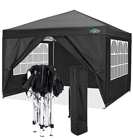 Carpa Plegable 3x3 Cenador Plegable 3x3 Impermeables Techo de Pabellón de Jardín Protección UV 50+ con 4 Laterales para Cenadores Carpa Toldo para Jardin, Fiesta, Camping, Festival(Negro