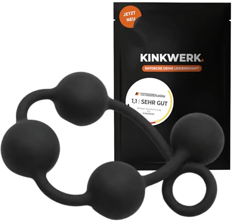 KINKWERK Analkugelkette aus 4 Kugeln | Premium Silikon | Anfängerfreundlich | Benutzerfreundlicher Rückholring | Flexibel für Längere Sessions (L) Schwarz