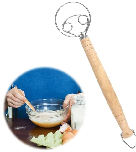 Frusta da cucina danese, frusta manuale da 33 cm, grande frusta piatta per uova, manico in legno in acciaio inox, con gancio di stoccaggio, strumento di cottura per farina, pasticceria, pane, pizza,