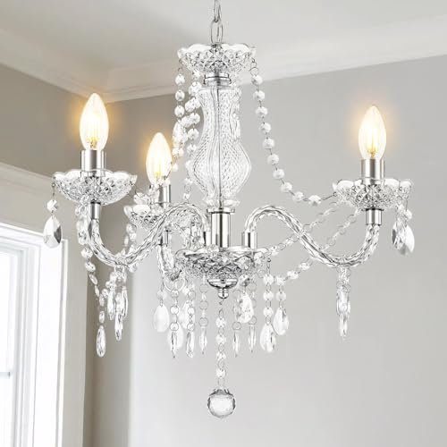 GyroVu Kronleuchter für Wohnzimmer, 3 Flammige Mini Acryl Hängeleuchte mit Verstellbarer Kette, Klare Deckenleuchte für Esszimmer, Wohnzimmer, Schlafzimmer