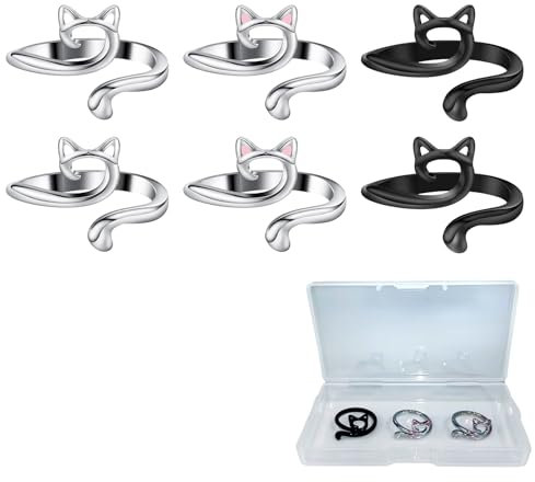 6 Stück Häkelringe zum Häkeln,Verstellbare Strickschlaufe Häkelring,Stricken Häkelschlaufenringe für Finger,Katze Offener Häkel Ring Halter Zubehör