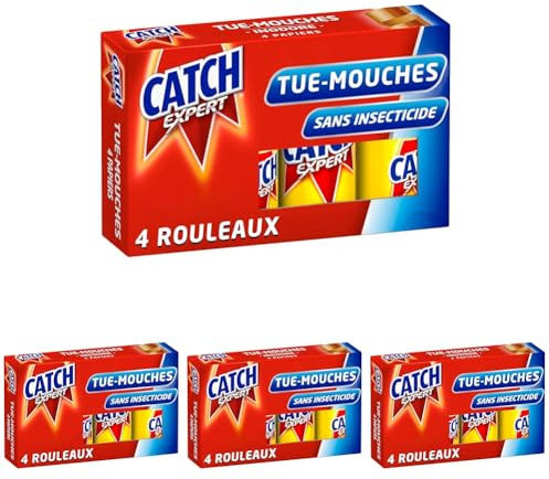 Catch Expert Mouches – Papier Tue-Mouches (4 rouleaux) – Anti-Mouches – Piège à Mouches – Ruban Inodore (Lot de 4)