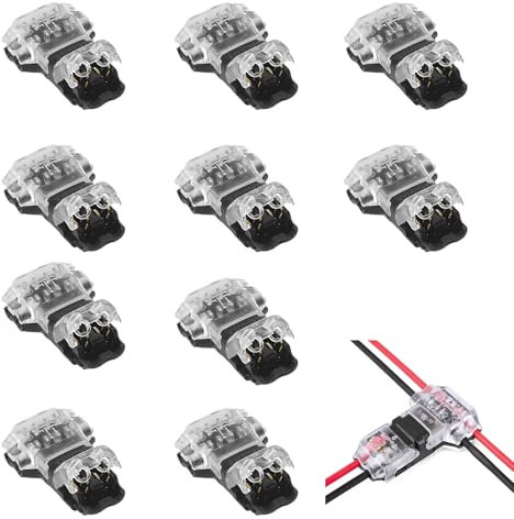 10 PCS 2 Pin 3 Way Wire Connectors Low Voltage T Tap Connectors without Stripping Quick Splice Wiring Branch Connector for 20-22 AWG, LED Strip, Audio, Vehicles, Electrical, 0.34-0.75 mm²