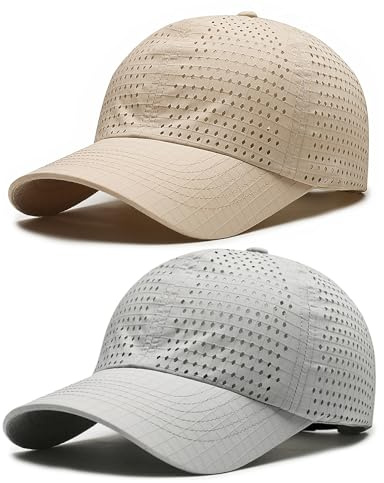 AYPOW 2 Packs Gorra de BéIsbol de Transpirable para Hombre, Gorra Running de Secado Rápido Malla, Gorro de Protección Solar Sombreros de Verano Viseras Plegable Ajustable Ligera al Aire Libre