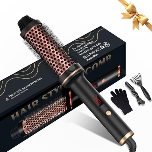 Thermal Brush, 38mm Ionic Thermal Brushes Round Brush, Double PTC Heated Curling Iron Temp 120-200°C, Heat Brushs, Volumative Therma Brushes, Create Root Volume & Loose Curls