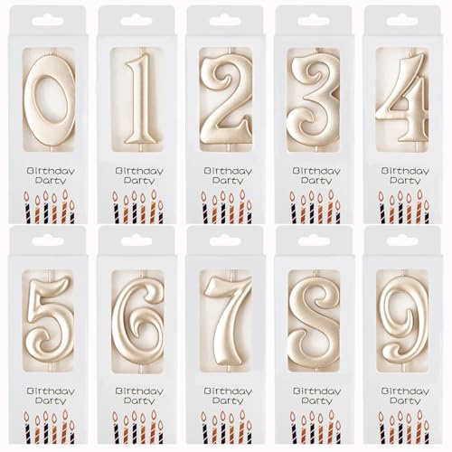 Calkkrer 10 Pieces Champagne Gold Number Candles 0-9 For Birthday, 18th Birthday Girl Decor, Cake Decor, Party Celebration, Baby Shower, Birthday Candles