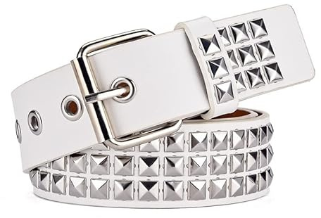 GIMIRO Cinturón punk para mujer, cinturón para vaqueros, cintura para abrigo, cinturón de remaches huecos, doble fila de agujeros de estrella, hebilla cuadrada estable con 2 pines