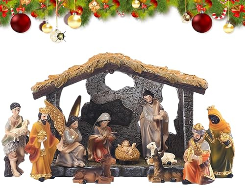 Yqooup Crèche d'Intérieur | Décor Religieux Sainte Crèche pour Bureau - Figurines De La Étable Naissance De Jésus,Décorations Maison Intérieur Bureau Église École Extérieur Cadeaux Fête