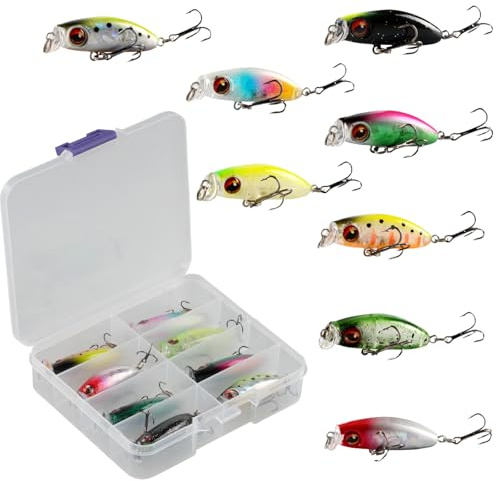 duisoad 8 esche da pesca, esche artificiali per trote, wobbler, crankbait, wobbler, wobbler, per acqua salata, acqua dolce, trota, pesce persico, salmone