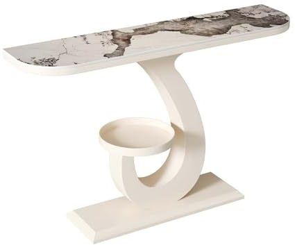 Modernt Bänkbord i Konstmarmor,Smalt Konsolbord för Entrén,Med Metallbas,Platsbesparande,för Hallen/Foajén.(Wit,120x30x80cm)