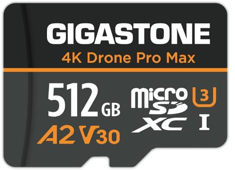 【5 års dataåterställning】Gigastone Micro SD-kort 512 GB, 4K Pro Max drönare, A2 V30 för DJI drönare eller actionkamera, Gopro, 4K UHD video, R/W 150/120MB/s, UHS-I U3 C10 klass 10 med adapter