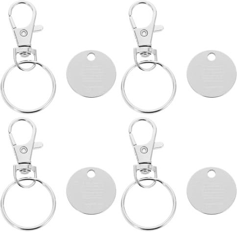 KOMBIUDA 4pcs Stainless Steel Grocery Trolley Coin Keychain Set Cart Token Remover Keyrings for Shopping Carts Portable Release Keys for Men and Women