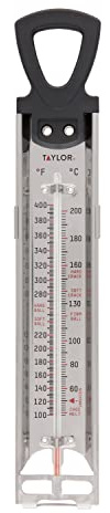 Taylor Stainless Steel Candy and Deep Fry Thermometer, 12-Inch Analog Paddle with Pan Clip, Ideal for Frying, Sugar, Brewing, Syrup, and More