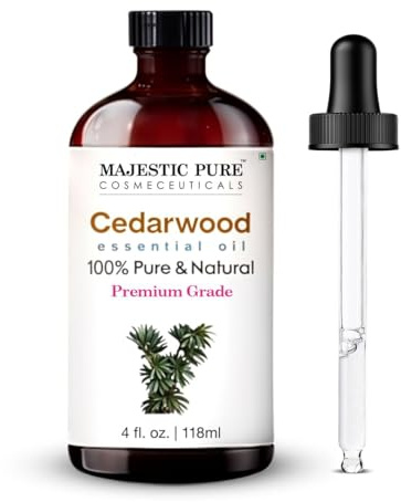 Majestic Pure Cedarwood Essential Oil, 118ml Candle Making Scents | 100% Natural Essentials Oils Ideal for Humidifier, Air Freshening, Cleaning Home, Bath, Steam Inhalation and Massage