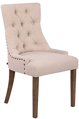 CLP Esszimmerstuhl Aberdeen Mit Hochwertiger Polsterung Und Stoffbezug I Polsterstuhl Mit Gestell Aus Kautschukholz I Sitzhöhe Von 50 cm, Farbe:Creme, Gestell Farbe:antik-hell