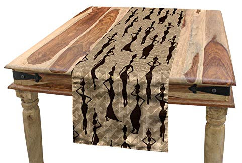 ABAKUHAUS afrikanisch Tischläufer, Frau Carry Wasser Vasen, Esszimmer Küche Rechteckiger Dekorativer Tischläufer, 40 x 225 cm, Beige Tan Dunkelbraun