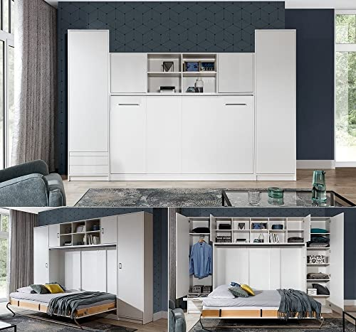 QMM TraumMoebel Schrankbett Wandbett Wandklappbett horizontal HB 90x200 mit 2 Schränken & Aufsatz weiß, Eiche Sonoma Schlafzimmer neu