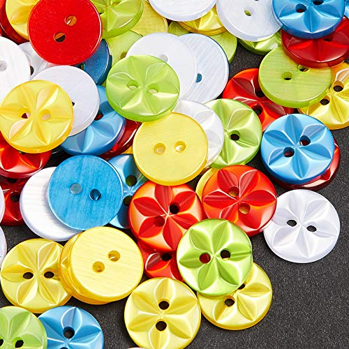 100 Bunte Knöpfe aus Acryl und Kunstharz Kinder Babykleidung Kinderknöpfe Rund 2-Loch Kunststoff mit Aufbewahrungsbox Mix Farbe für DIY Nähen Basteln Verzieren Handwerk Deko(14mm,5 Farben)