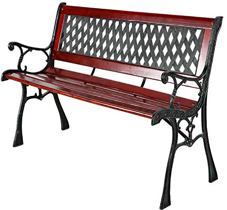 INDA-Exclusiv Massivholz Parkbank aus Matall Gartenbank Sitzbank Farbe Braun/Schwarz125 x 52 x 74 cm