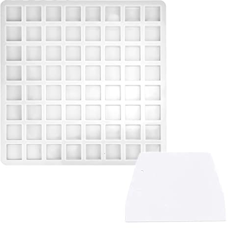 AIKEFOO 64-Cavity Square Caramel Candy Silicone Molds,Chocolate Truffles Mold,Whiskey Ice Cube Tray,Grid Fondant Mould,Hard Candy Mold Pralines Gummy Jelly Mold With 1 Baking Scraper