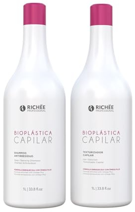 Richee Professional | Kit de cuidado del cabello Bioplástica Capilar | Omega Plus Formula | Champú y Texturizador Antiresiduos, 2 x 1000 ml