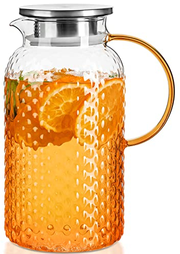 PARACITY Jarra de Vidrio de 1,9 l, Jarra de Agua de Vidrio de Borosilicato con Tapa y Pico, Diseño de Boca Ancha Para Facilitar la Limpieza, Apta Para Bebidas Frías/Calientes, Café, Leche, Jugo