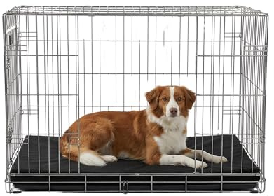 Kosiproducts Dog Cage Cage Crate Mat Bed Water Resistant Zip Fasetning covers 90cmx60cmx5cm Black-Large -Cage Not Included