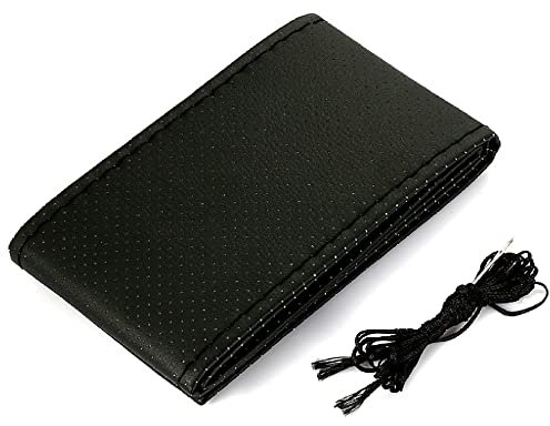 BARAC Funda Volante para Coche de Cuero Transpirable Cubierta Antideslizante Universal 38 cm con Aguja e Hilo (Negro)