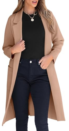ANRABESS Womens Cardigan Sweater 2025 Fall Outfits Knitted Lapel Long Coats Coatigans Khaki Small