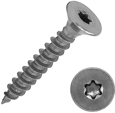 Spånskivskruvar med försänkt huvud och torxdrift (TX) av rostfritt stål A2/VA2 | helgängad | träskruv | träbyggskruv | universalskruv | 4,5 x 45 mm, 50 stycken