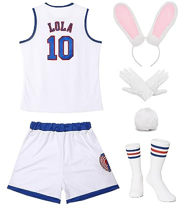 DORISUBE Women Lola #10 Jersey Space Movie Halloween Costumes Cheerleading Top & Shorts Outfit with 4pcs Accessories Sports Outfit X-Small