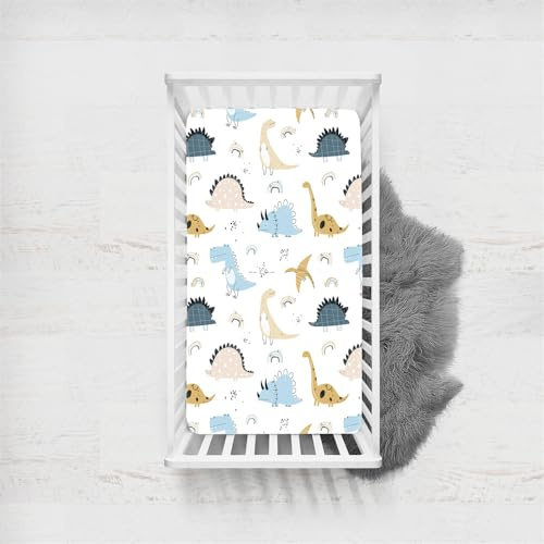 Odot Spannbettlaken für Kinderbett un Kleinkind Matratzen, Dinosaurier Muster Spannbetttuch Baby Bassinet Laken Matratzenschoner aus Mikrofase Atmungsaktive mit Gummiband (Dinosaurier C,80x160cm)