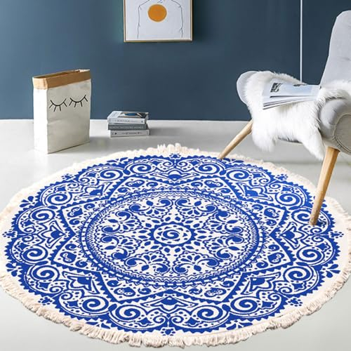 Terafeels Küchenteppich Boho Runder Vintage Teppich Waschbar rutschfest Teppich Waschbar in Waschmaschine für das Wohnzimmer Schlafzimmerterrasse 60 × 60cm,5060