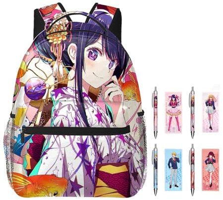 Zhongkaihua Oshi no Ko Sac à dos + stylo imprimé en 3D Oshi no Ko Merch Ensemble de stylos Sac à dos décontracté Voyage Outdoor Sac à dos pour ordinateur portable Fournitures de rentrée scolaire Sac à