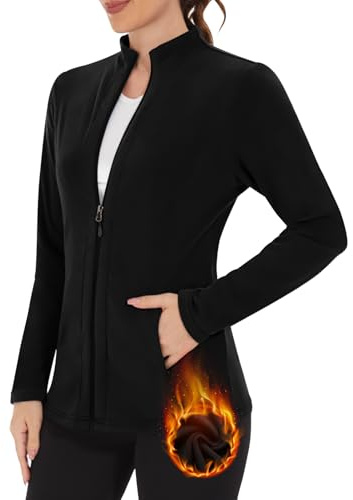WOWENY Veste polaire pour femme - Sweat chaud doublé avec col montant et veste de survêtement en polaire à fermeture éclair intégrale - Léger pour l'hiver, la course, la randonnée, les loisirs, Noir
