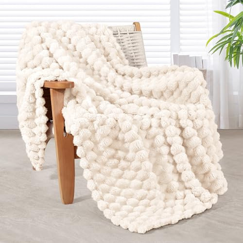 Whale Flotilla Throw Blanket for Sofa with Expanded 3D-Jacquard Pattern, 130X150 CM Fuzzy Soft Cozy Exquisite Blankets or All Season, Warm and Fluffy, Ivory