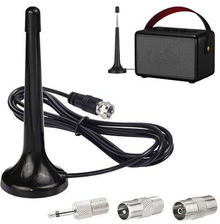 UKW/DAB+/DAB Antenne Zimmerantenne, Radioantenne Digitale Radio Antenne Verstärker Teleskopantenne mit Magnetfuß, 75 Ohm, inklusive 3 Adapter 3m Verlängerungskabel für HiFi-Empfänger und Stereoanlagen
