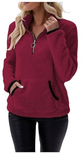 Sweatshirt Femme Polaire Zippé Sweat Manches Longues Pulls en Peluche Sweat-Shirt avec Poche Streetwear Sport Tops Élégant Casual Pullover Automne Hiver