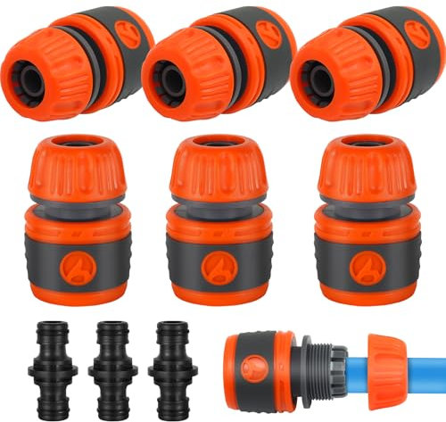 Kit de Conector de Manguera de Jardín, 9 Piezas Conectores Manguera Rapido, Acoplamiento Rápido de 1/2, Adaptador Grifo Manguera, Reforzado Accesorios Manguera para Jardines, Autos, Casas, Mascotas