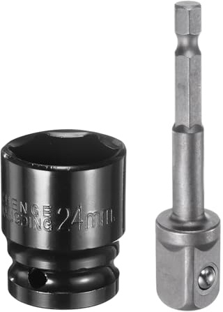QUARKZMAN Bussola A Impatto Profonda A 6 Punti 1/2 Guida 24mm Bussola Metrica Lunghezza 1.5 Con Adattatore A Manico Esagonale 1/4, Acciaio CR-V Adattatore Bussola Per Dadi E Bulloni