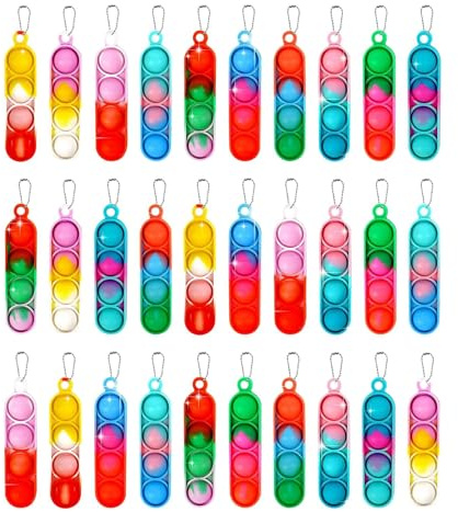 Funalix Pop Schlüsselanhänger,40 Stück Silicone Push Spielzeug,Mini Stressabbau Handspielzeug, für Office Desk, Kinder und Erwachsene Partygeschenke(Regenbogenfarbe)