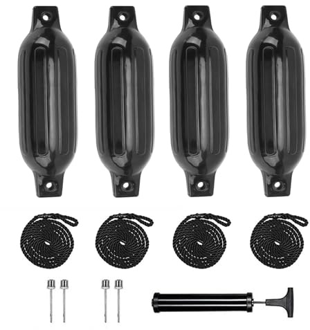 Fender Boot,Bootsfender,4-Teiliger Kotflügelsatz (Mit Kotflügelleitungen),Einschließlich Pumpe,Vier Luftbolzen,Antikollisionsschutz,Geeignet Für Boote Und Yachthäfen Von 6 Bis 7 Metern(58x16cm)