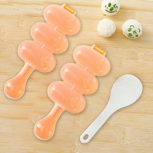 Rice Ball Mold with Paddle Spoon,DIY Rice Shakers with Mini Paddles,Round Rice Ball Maker Mould,DIY Ball Shaped Kitchen Tools Shakers Food Decor for DIY Lunch Maker Mould with a Mini Rice Scoop